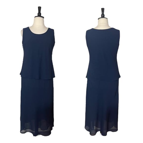 Jessica Howard Midi Jacket Dress Ruffle Front Chiffon Navy Blue Women’s Size 14W - Picture 8 of 13